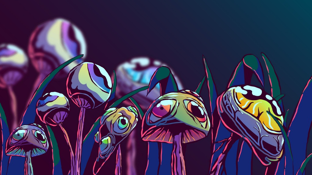 hand-drawn-surreal-illustration-mushrooms-with-eyes