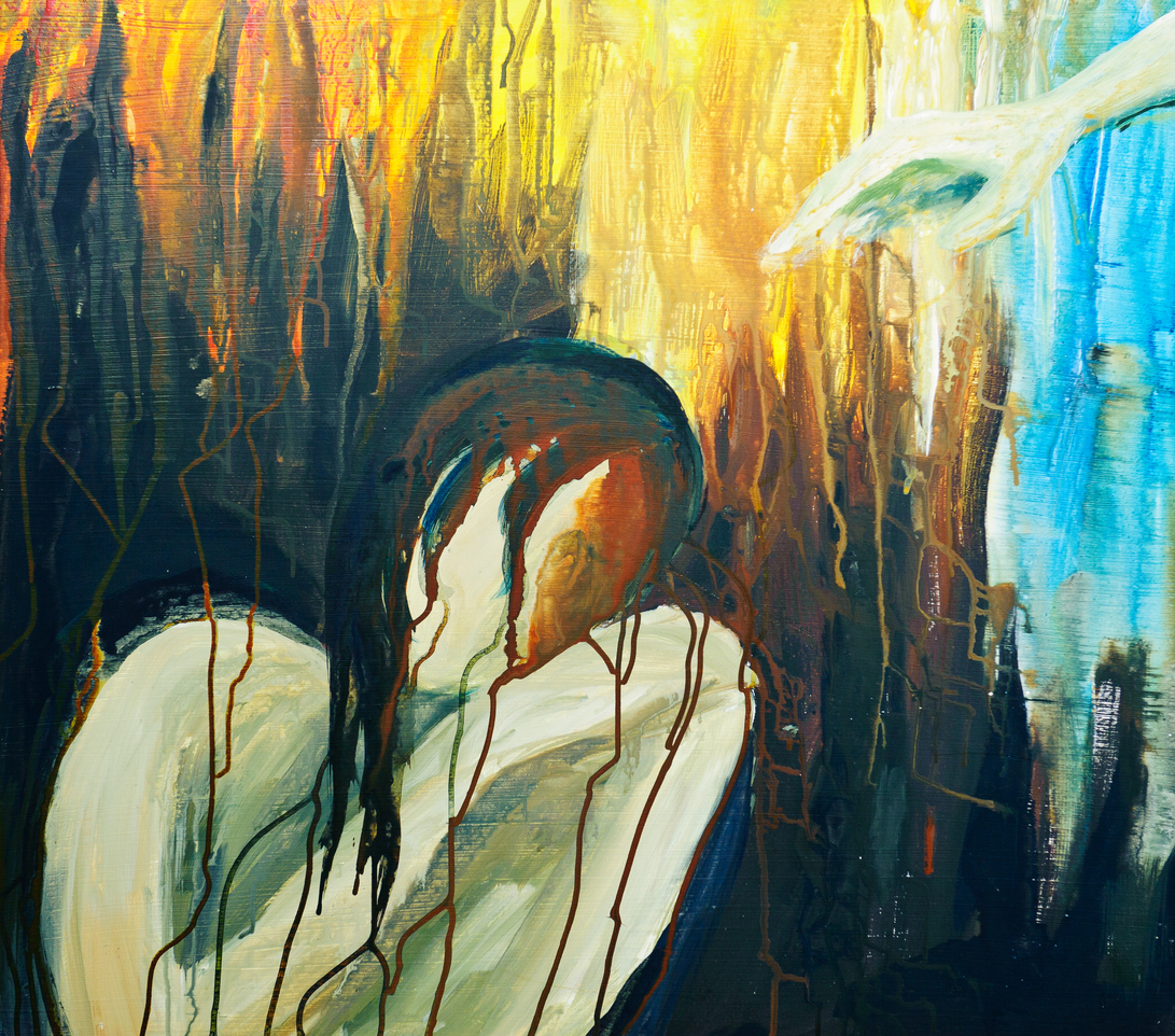 Abstract oil painting of sad woman