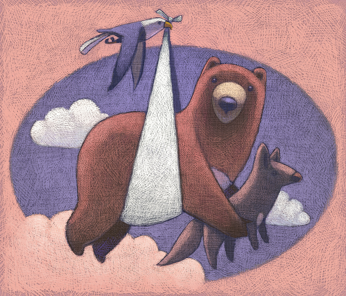 Bear, stork and fox illustration collaboration teamwork