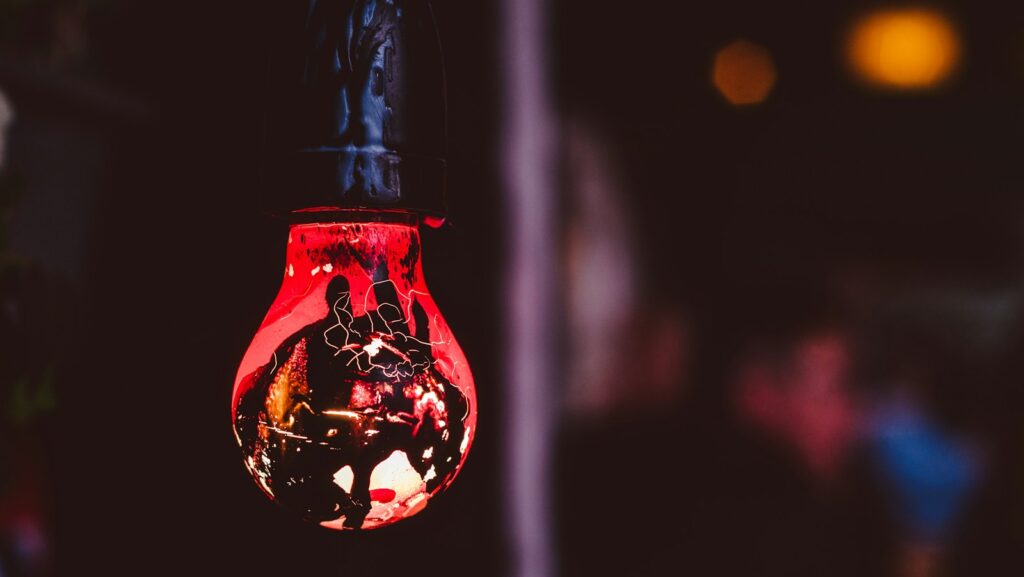 hanged red and black light bulb