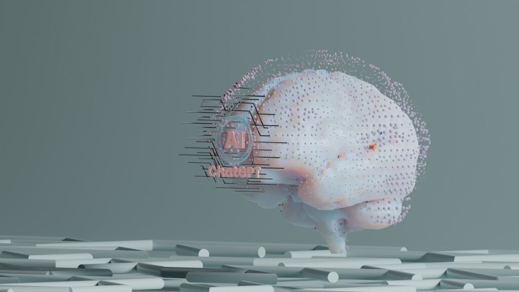 a computer generated image of a human brain AI and burnout crisis