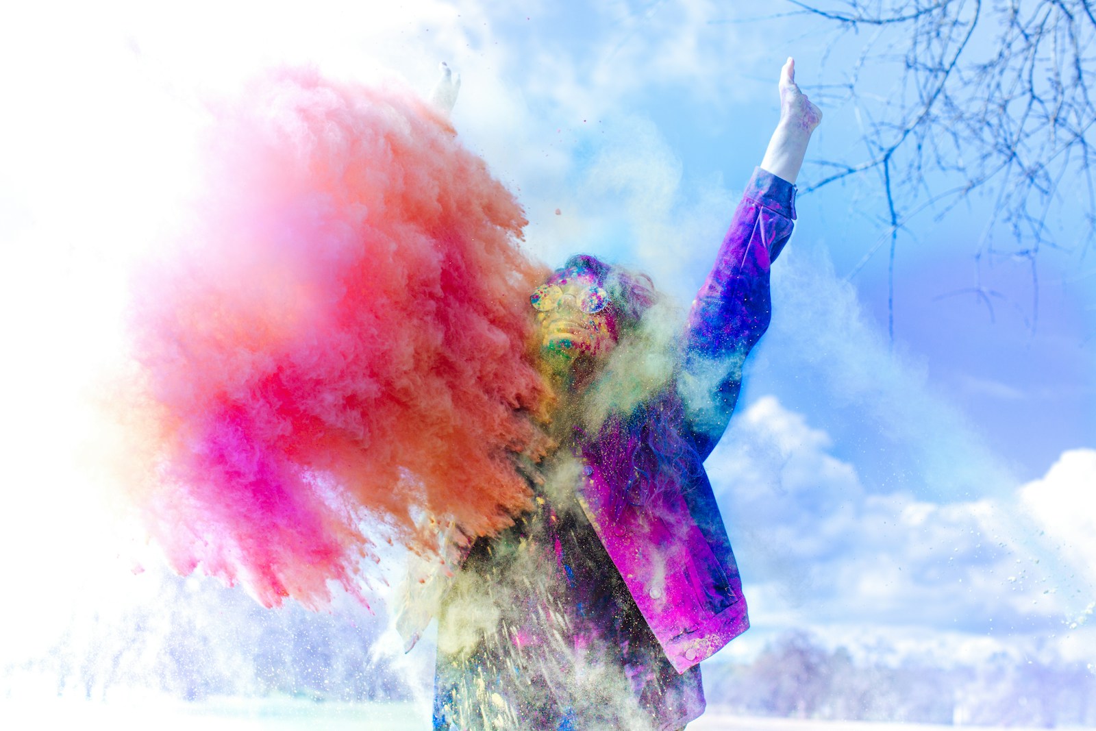 person covered by holi powder. Talent management