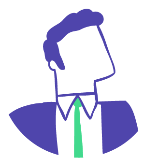 Illustration of a faceless person with purple hair, wearing a suit and tie, symbolizing leadership and change in modern culture.