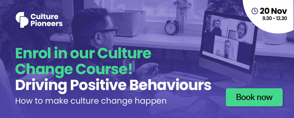 Join Culture Pioneers for a transformative course on company culture. Discover how rituals and habits shape your workplace. Attend our virtual meeting on your laptop, 20 Nov, 9:30-12:30. Don't miss out—click "Book now" to secure your spot!