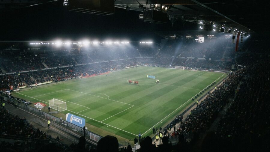 a soccer stadium filled with lots of people