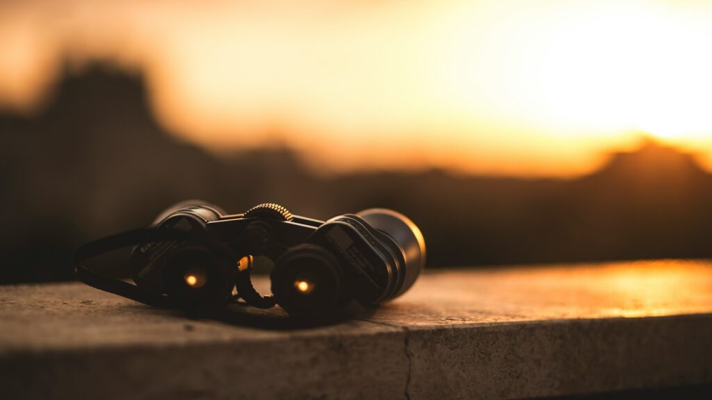 close-up selective focus photo of black binoculars, underperforming leadera