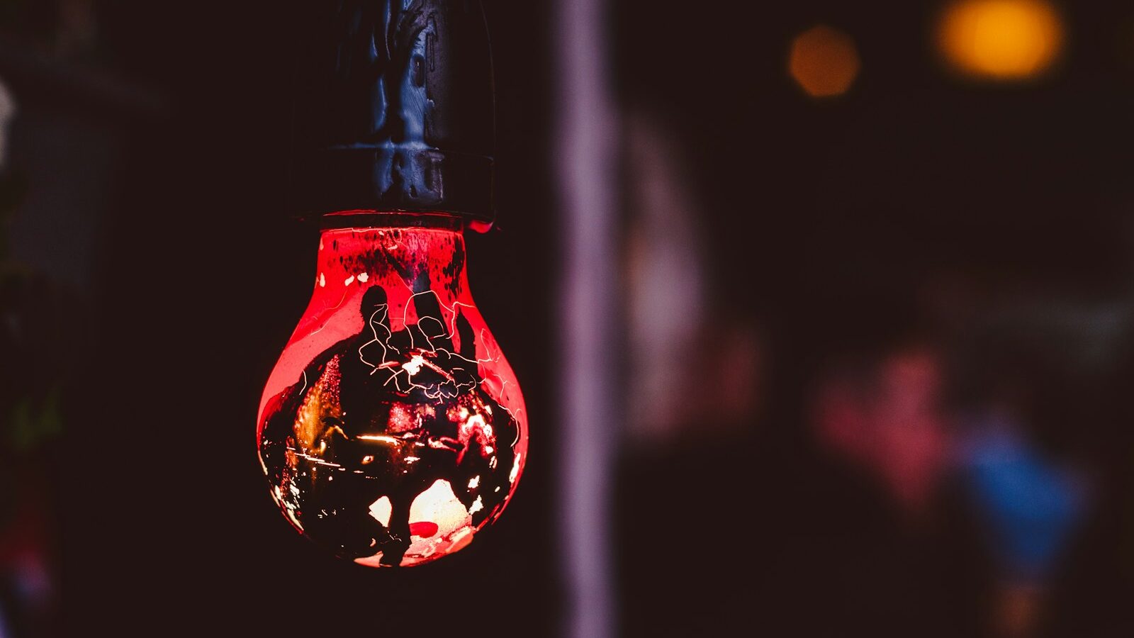 hanged red and black light bulb