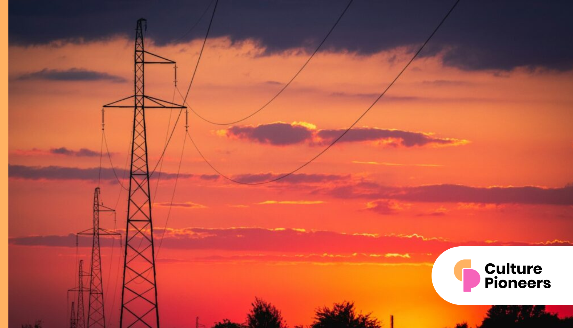Powerlines against a sunset background