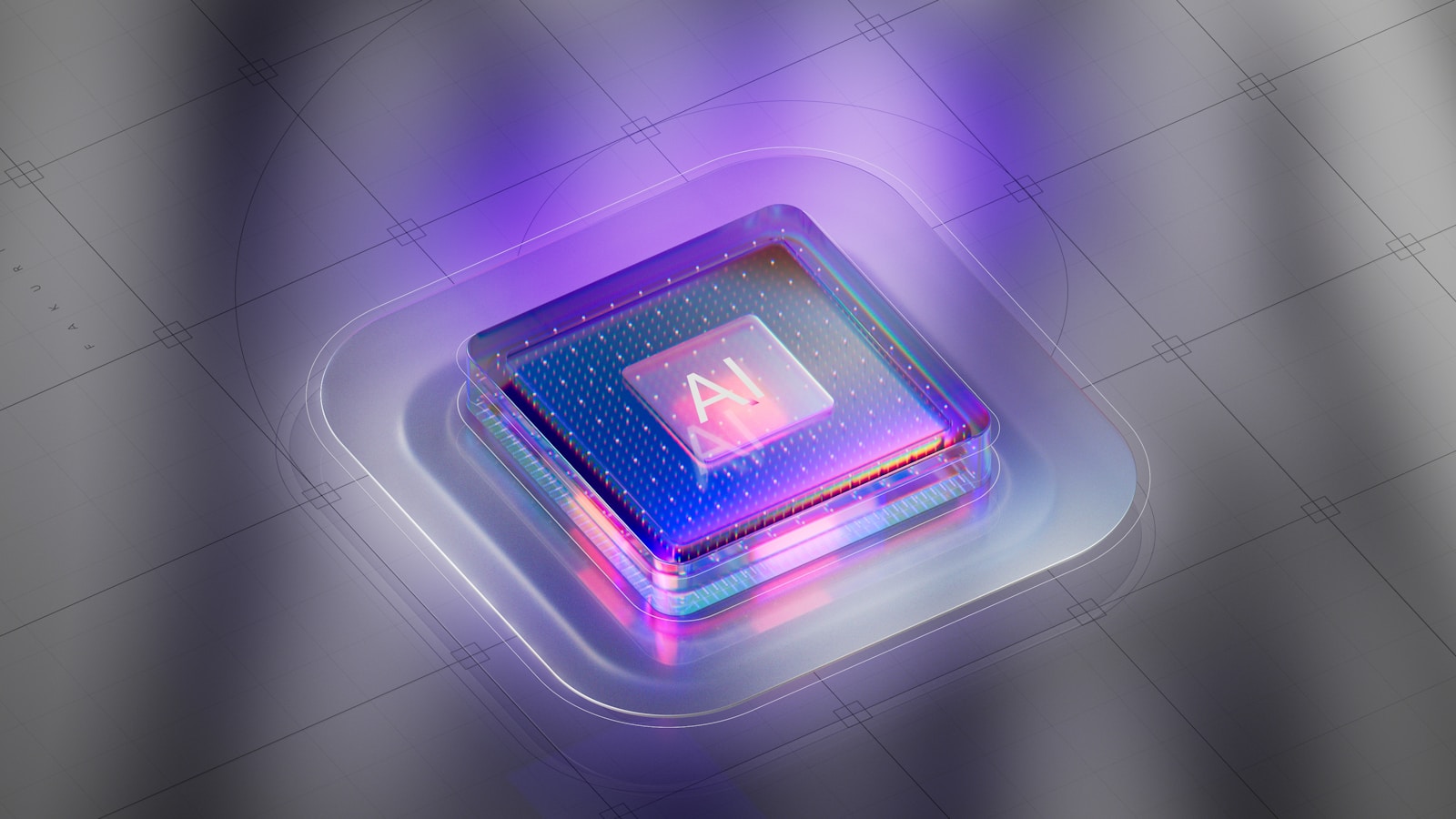 AI written in a square object with a purple light coming out of it